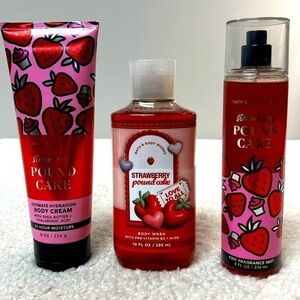 🎉HP🎉 Bath & Body Works "Strawberry Pound Cake" Body Creme, Wash, Fragrance